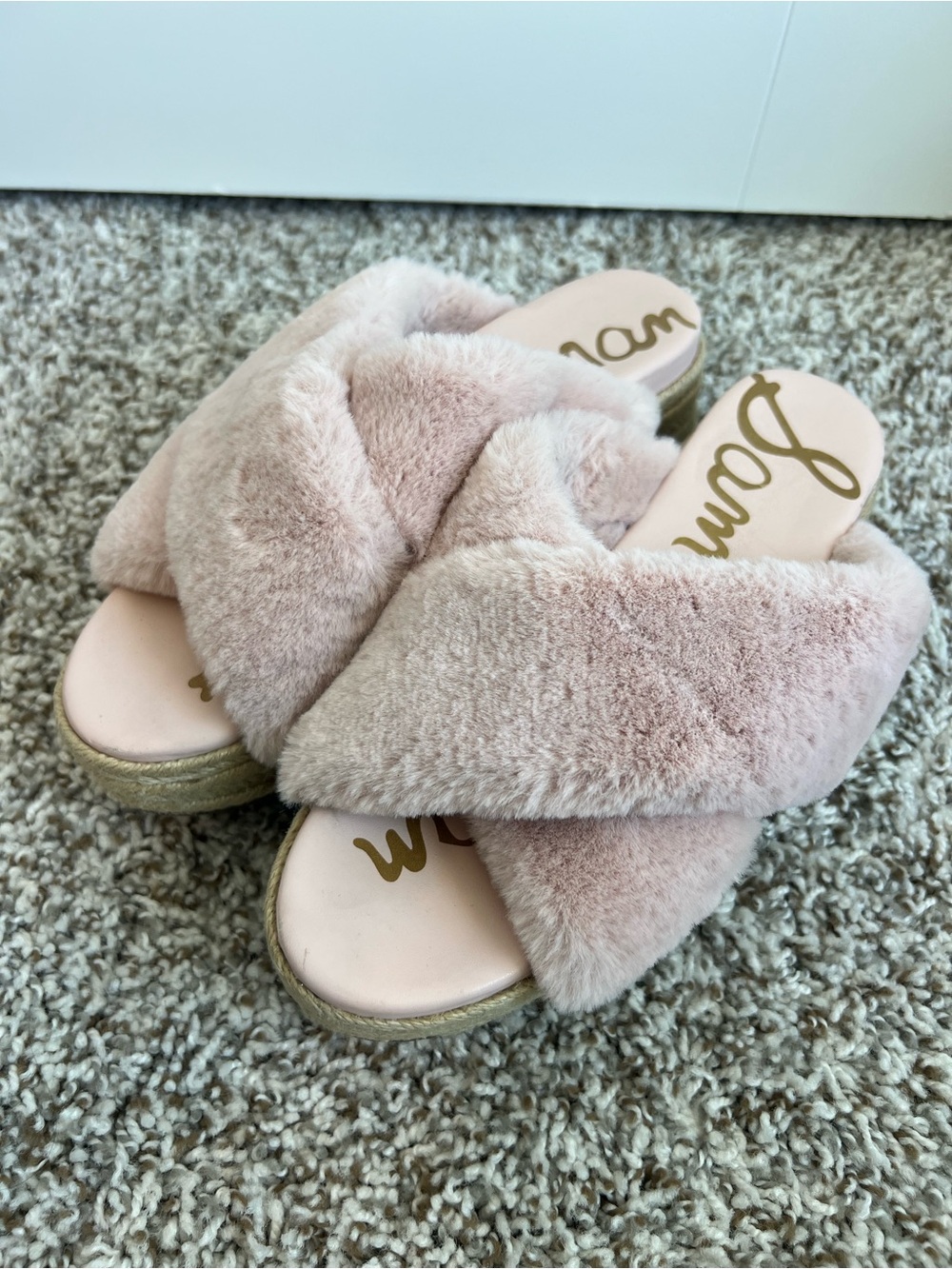 Sam Edelman Zia Faux Fur Platform Sandals Espadrilles Pink Sz 7